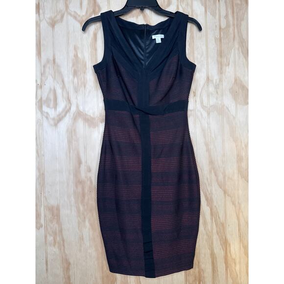 Cache Sleeveless Ribbed Bodycon Dress – Shimmering Black & Dark Red, Size 0 - Picture 4 of 9